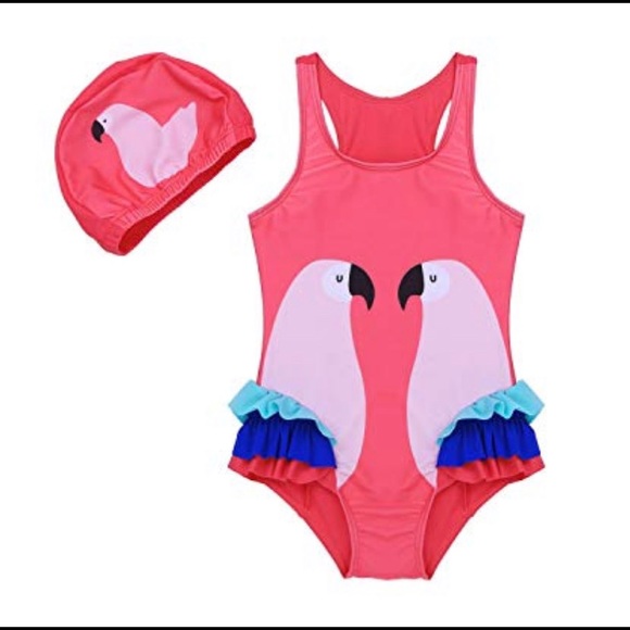 Flamingo Ballerina Ruffle Swimsuit Girls 5T - Picture 3 of 5